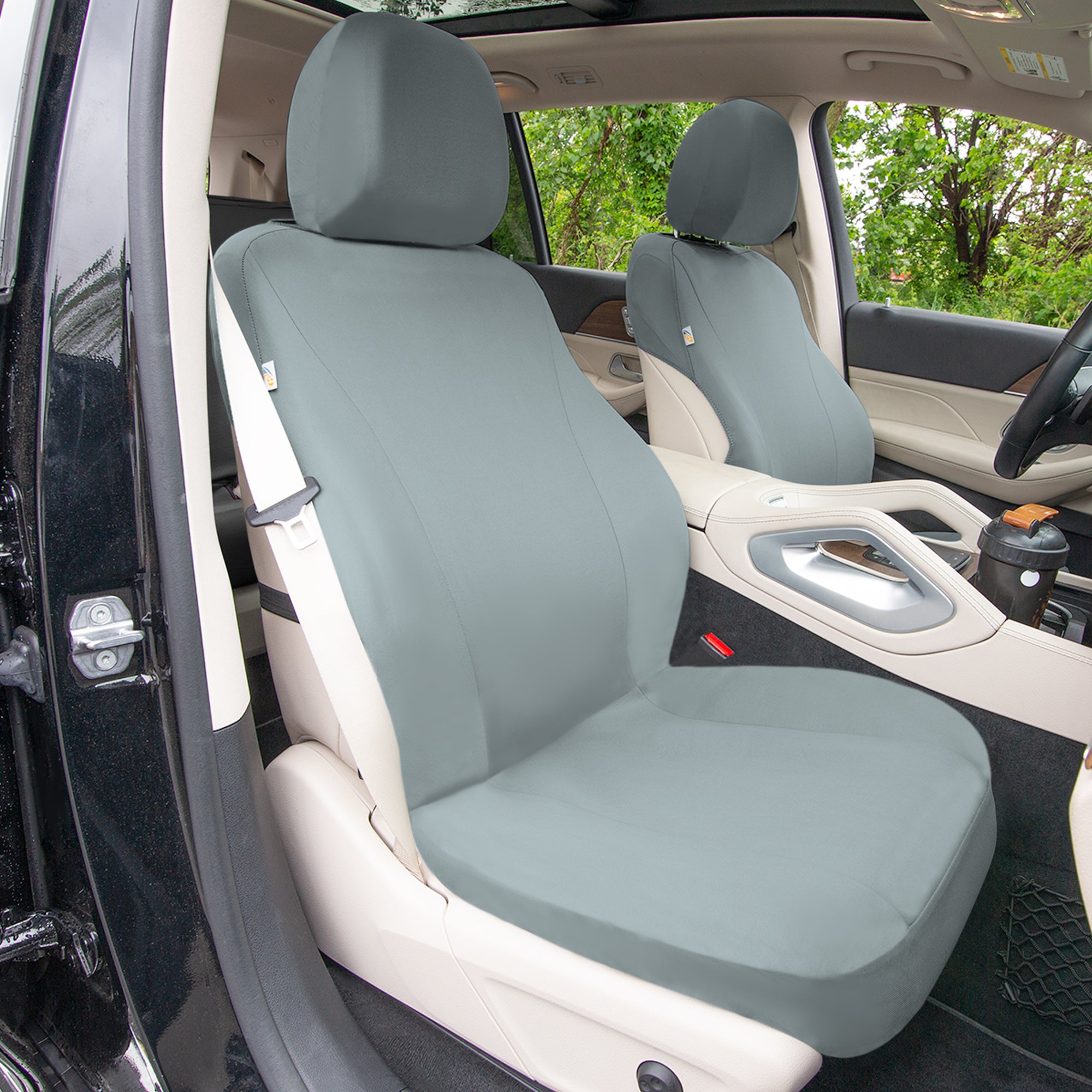 TLH Classic Flat Cloth Car Seat Covers Full Set - Solid Gray