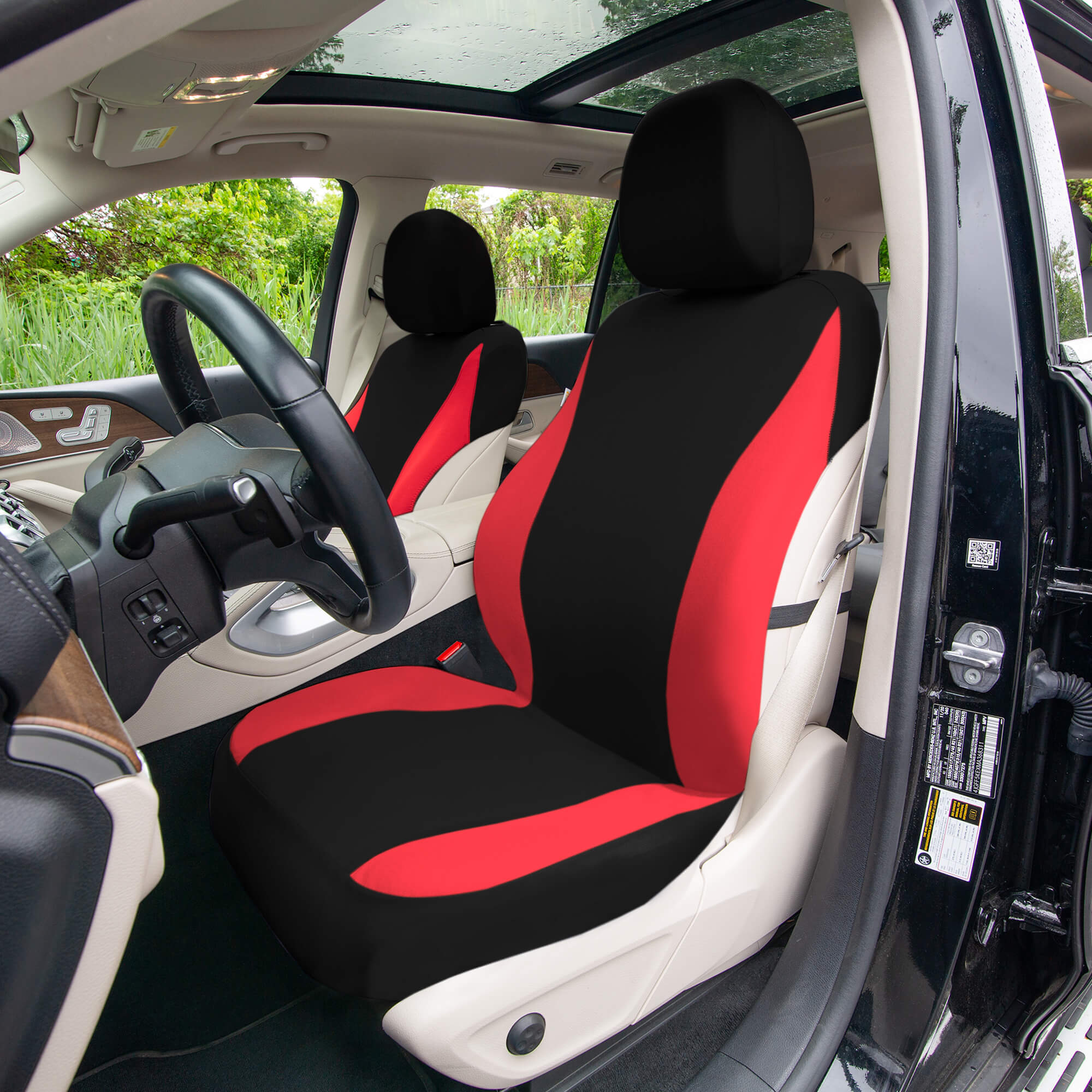 TLH Classic Flat Cloth Car Seat Covers Full Set - Red