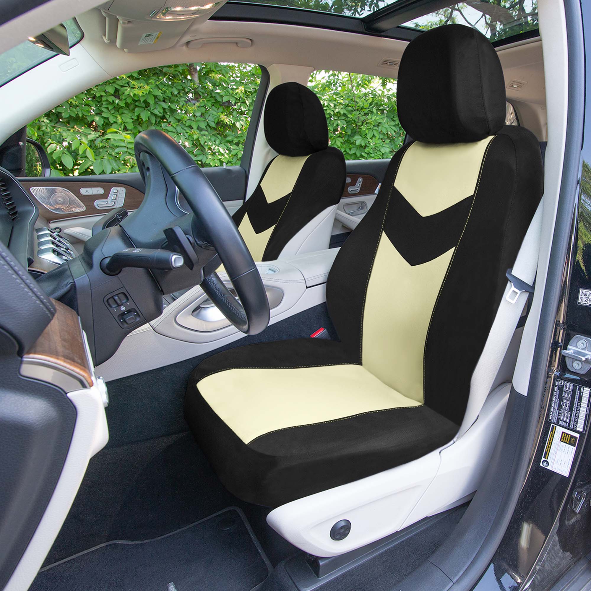 Chevron Flat Cloth Car Seat Covers Full Set - Beige