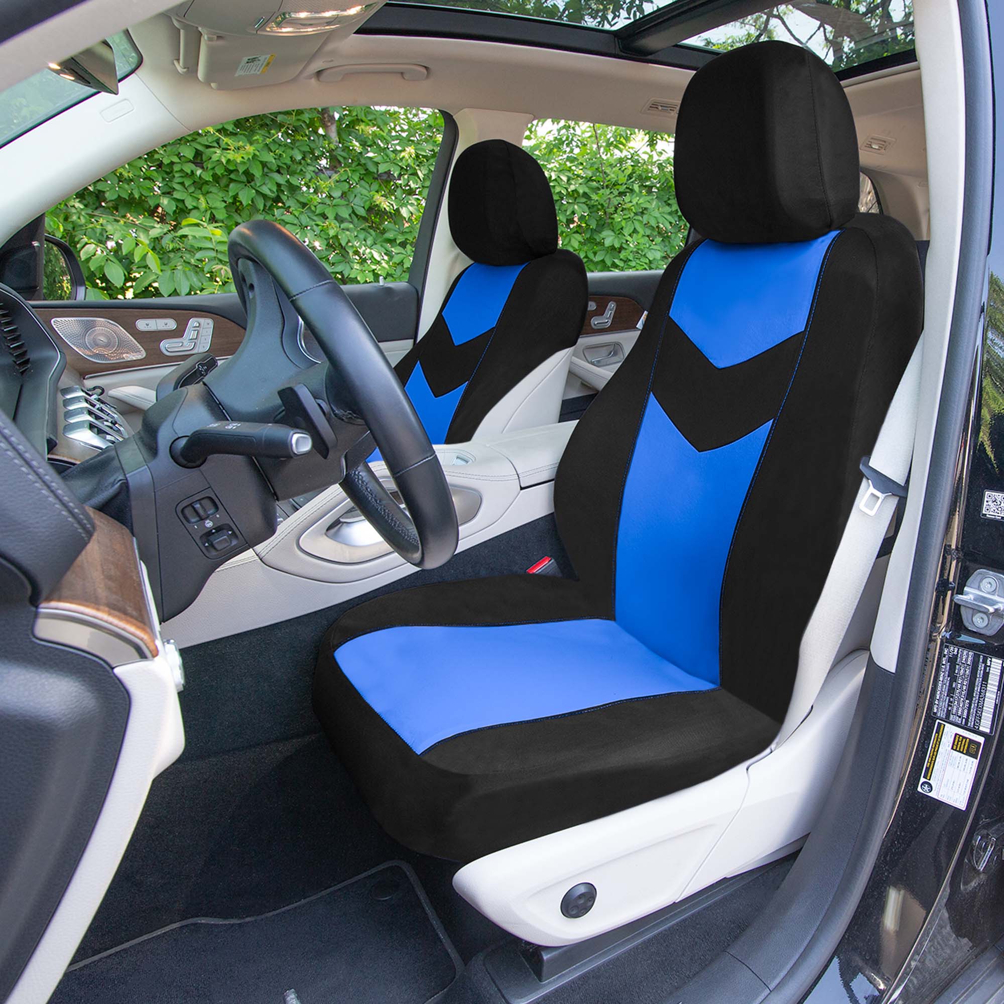 Chevron Flat Cloth Car Seat Covers Full Set - Blue