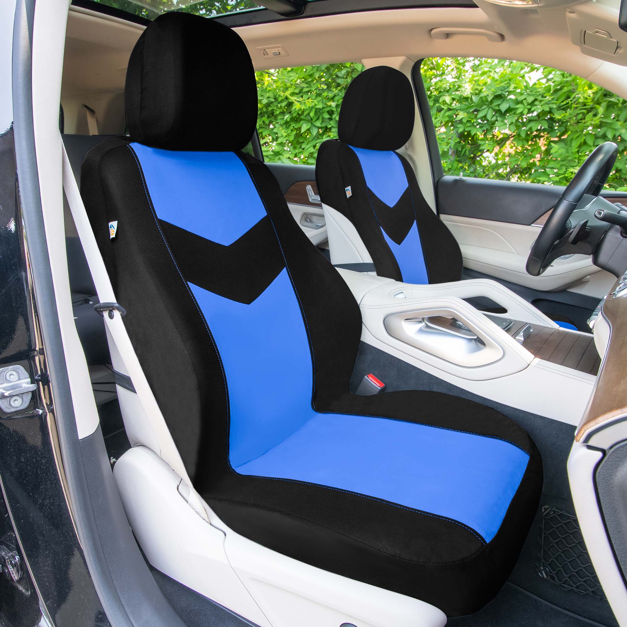 Chevron Flat Cloth Car Seat Covers Full Set - Blue