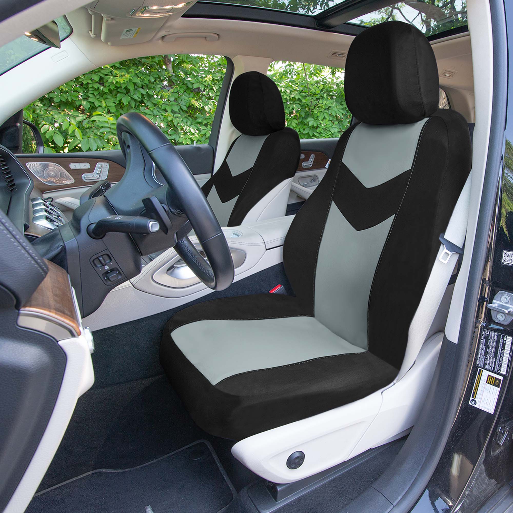 Chevron Flat Cloth Car Seat Covers Full Set - Gray