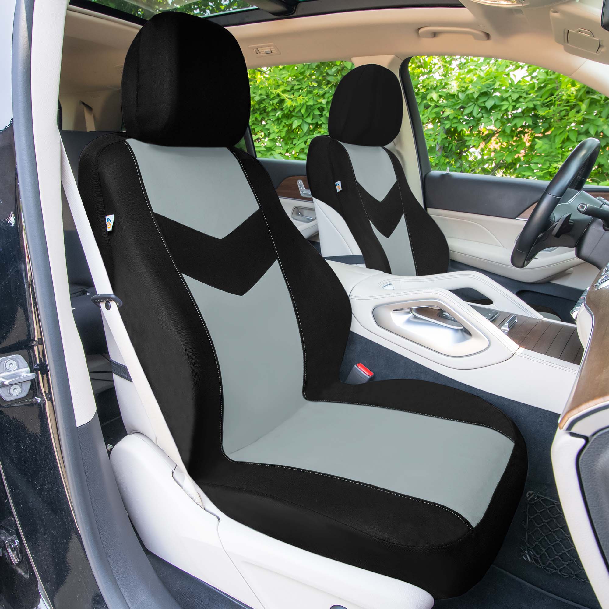 Chevron Flat Cloth Car Seat Covers Full Set - Gray