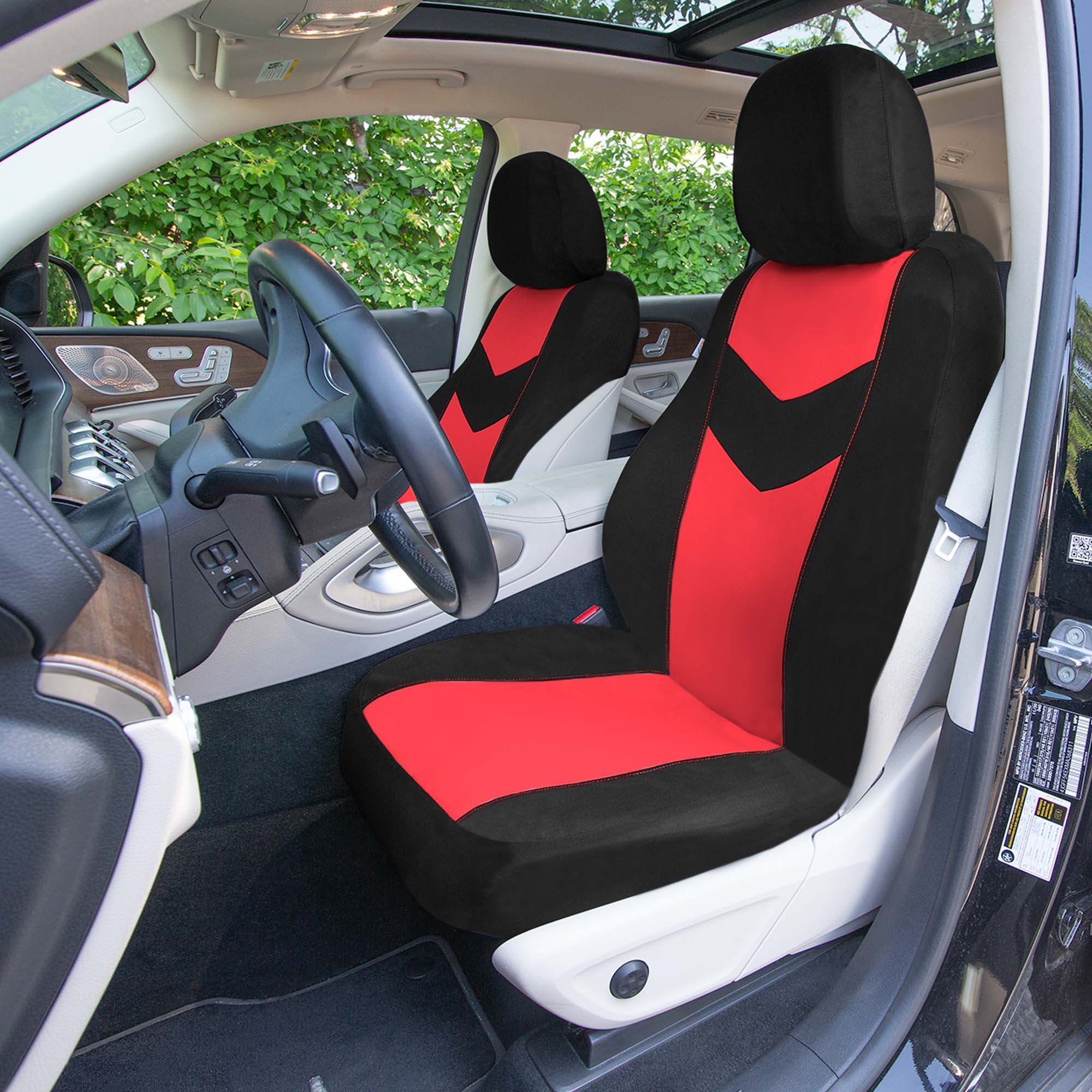 Chevron Flat Cloth Car Seat Covers Full Set - Red