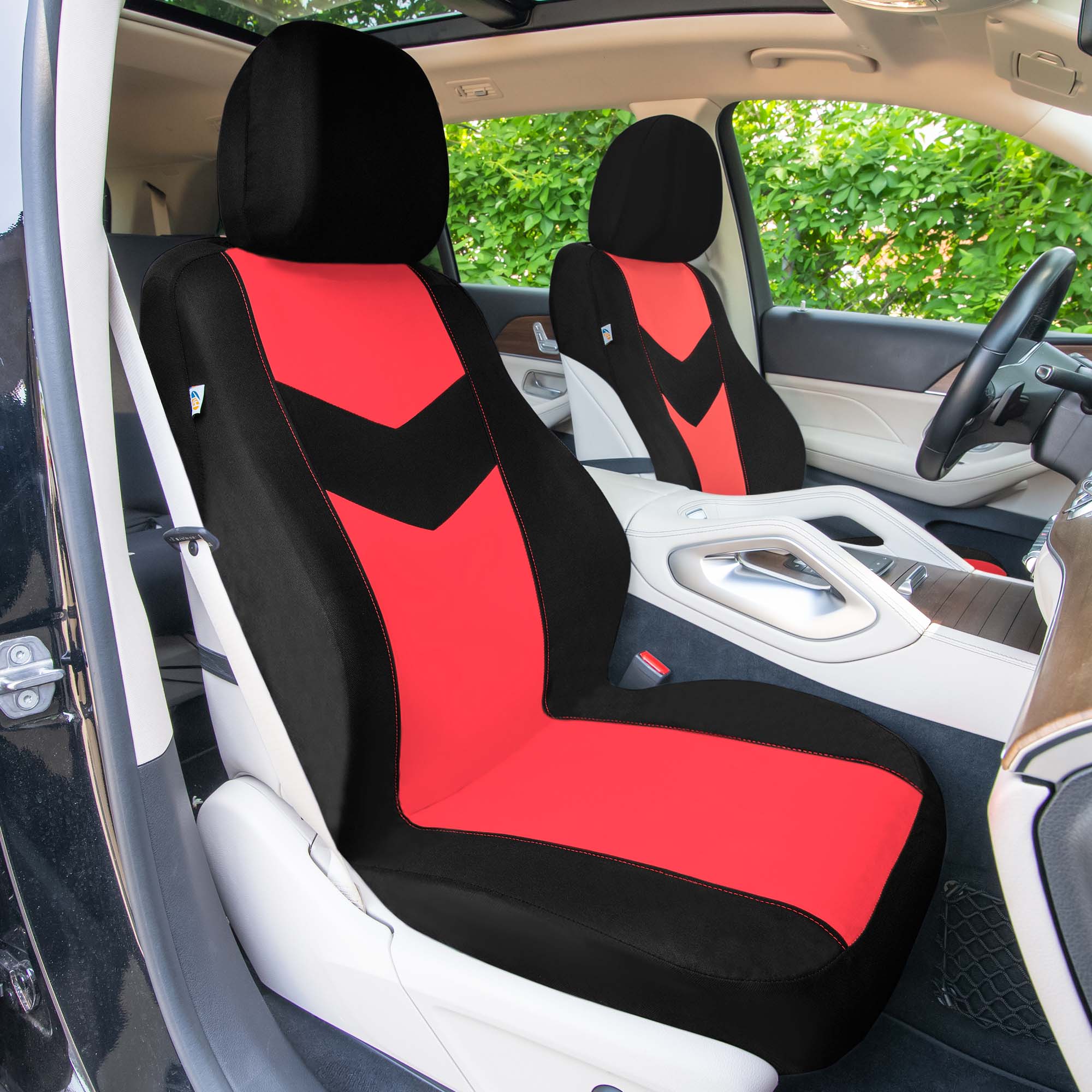Chevron Flat Cloth Car Seat Covers Full Set - Red