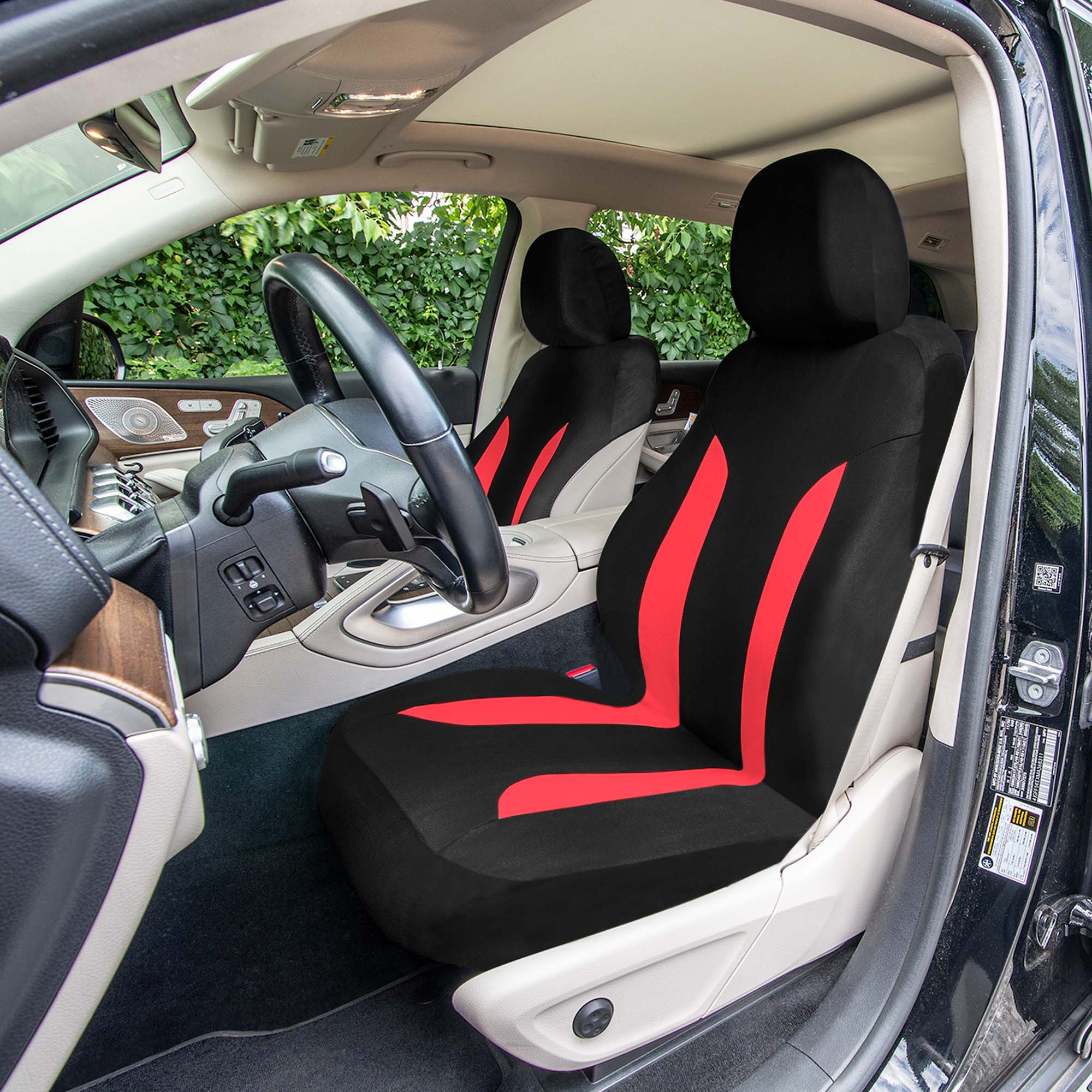 Polished and Chic Flat Cloth Car Seat Covers Full Set - Red