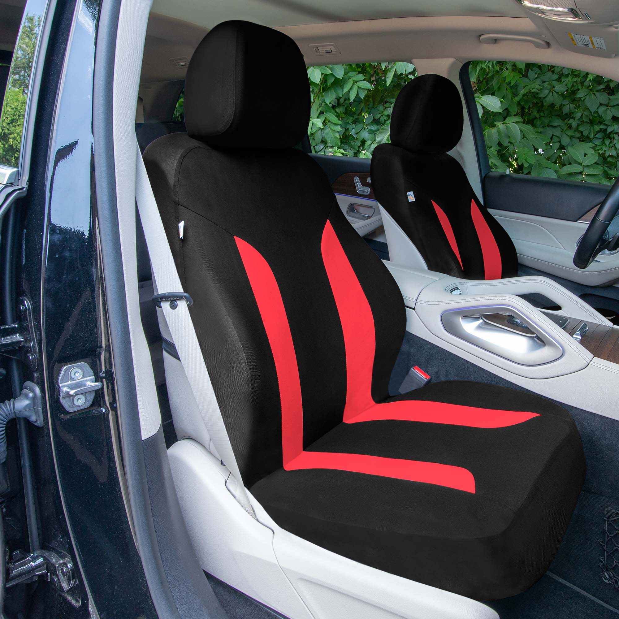Polished and Chic Flat Cloth Car Seat Covers Full Set - Red