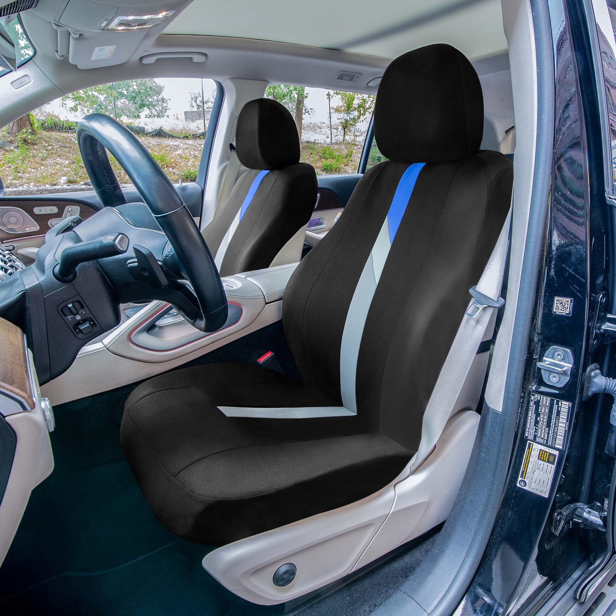 Minimalist Flat Cloth Car Seat Covers Full Set - Blue