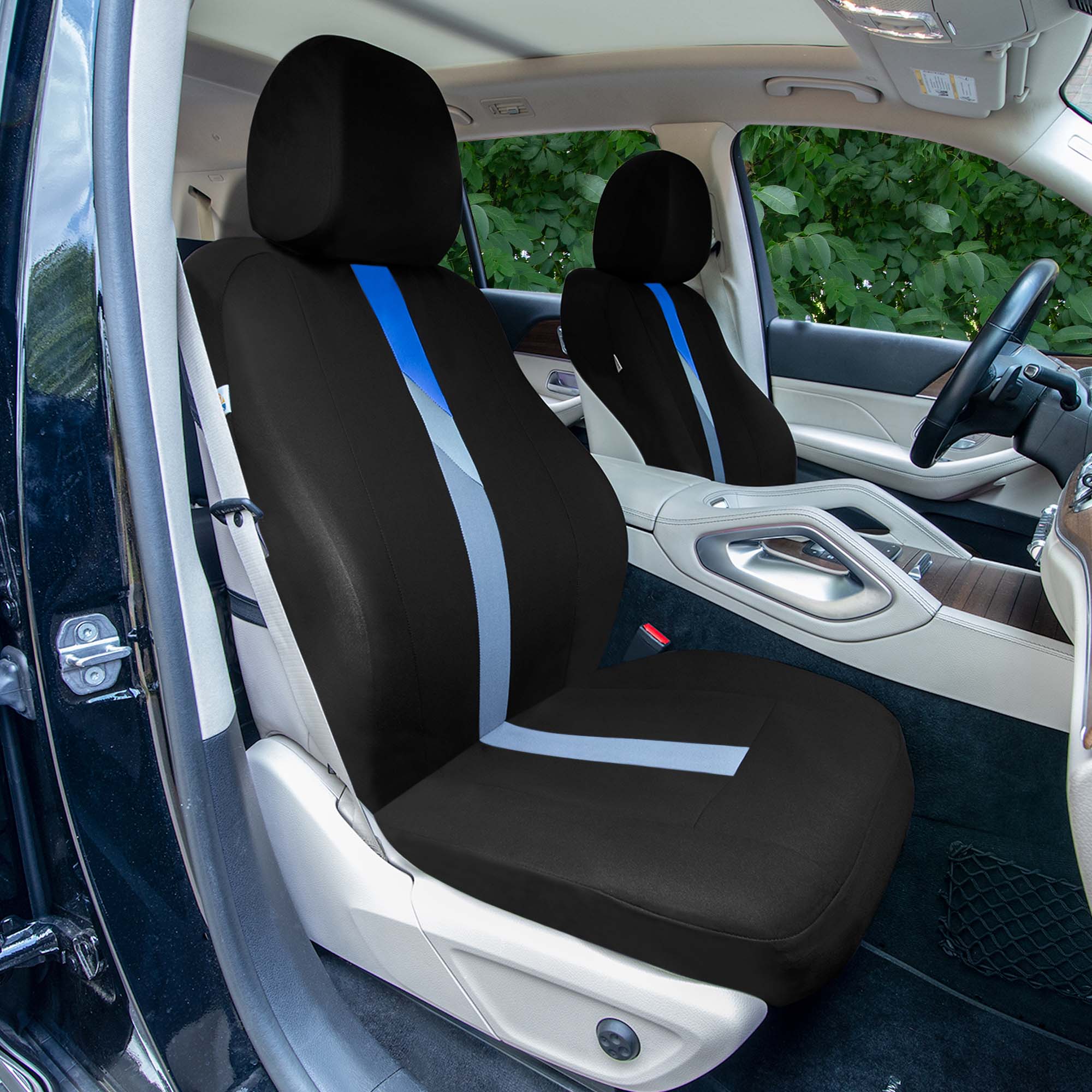 Minimalist Flat Cloth Car Seat Covers Full Set - Blue