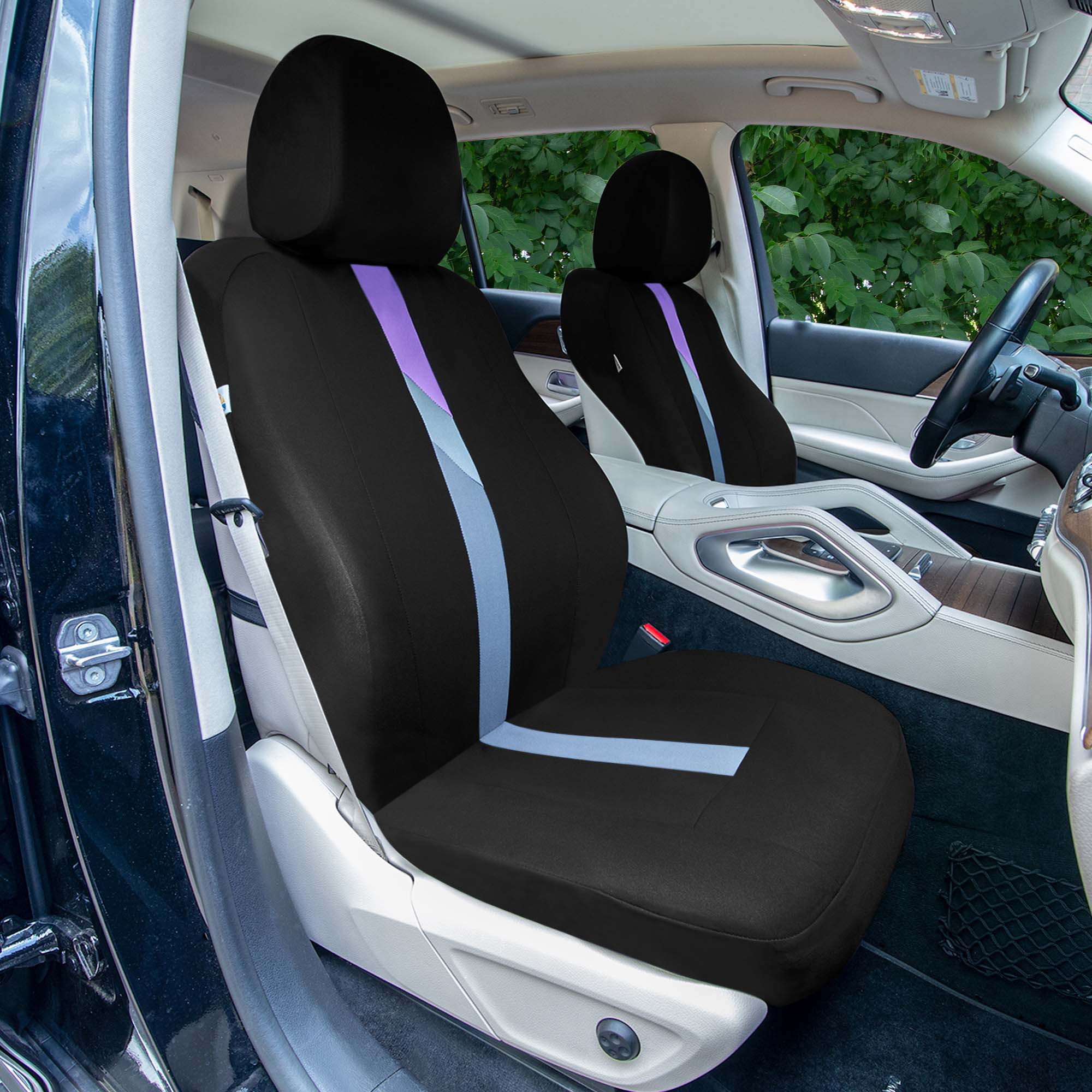 Minimalist Flat Cloth Car Seat Covers Full Set - Purple