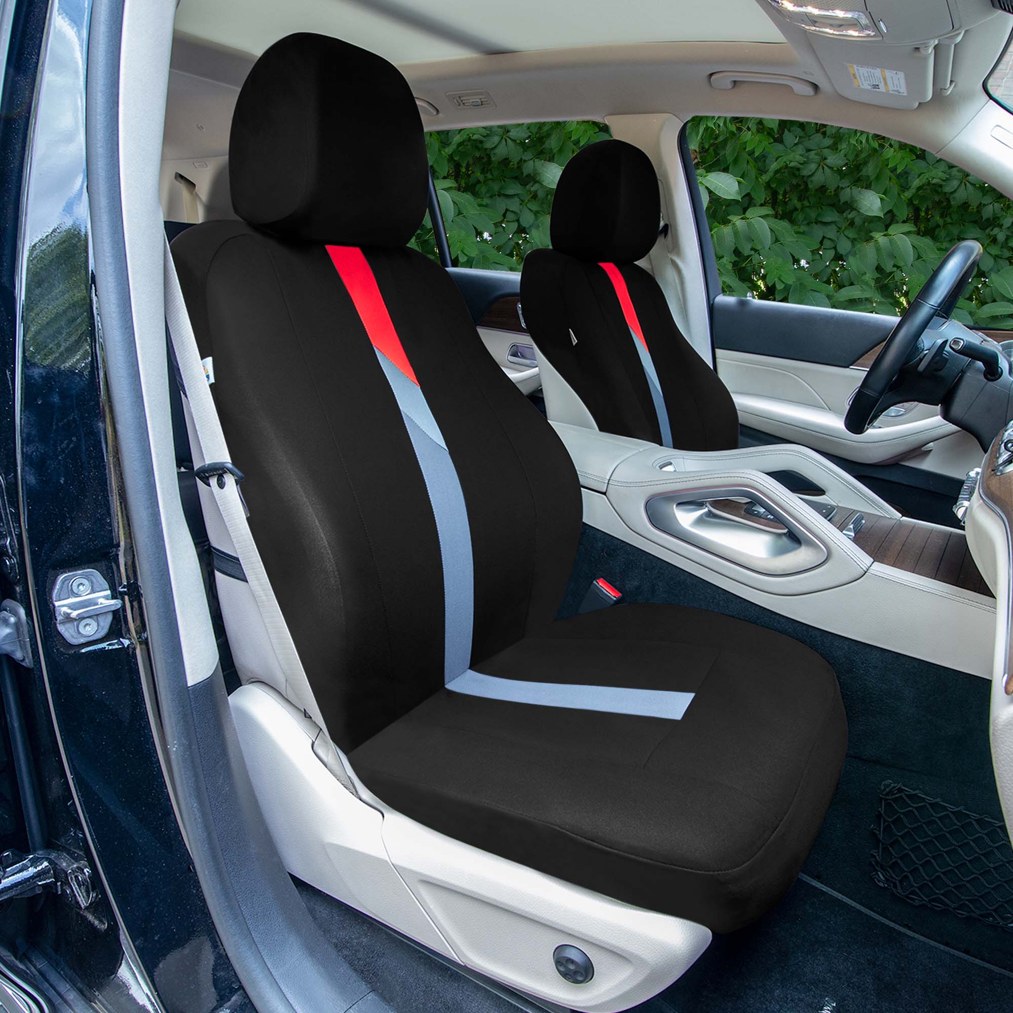 Minimalist Flat Cloth Car Seat Covers Full Set - Red