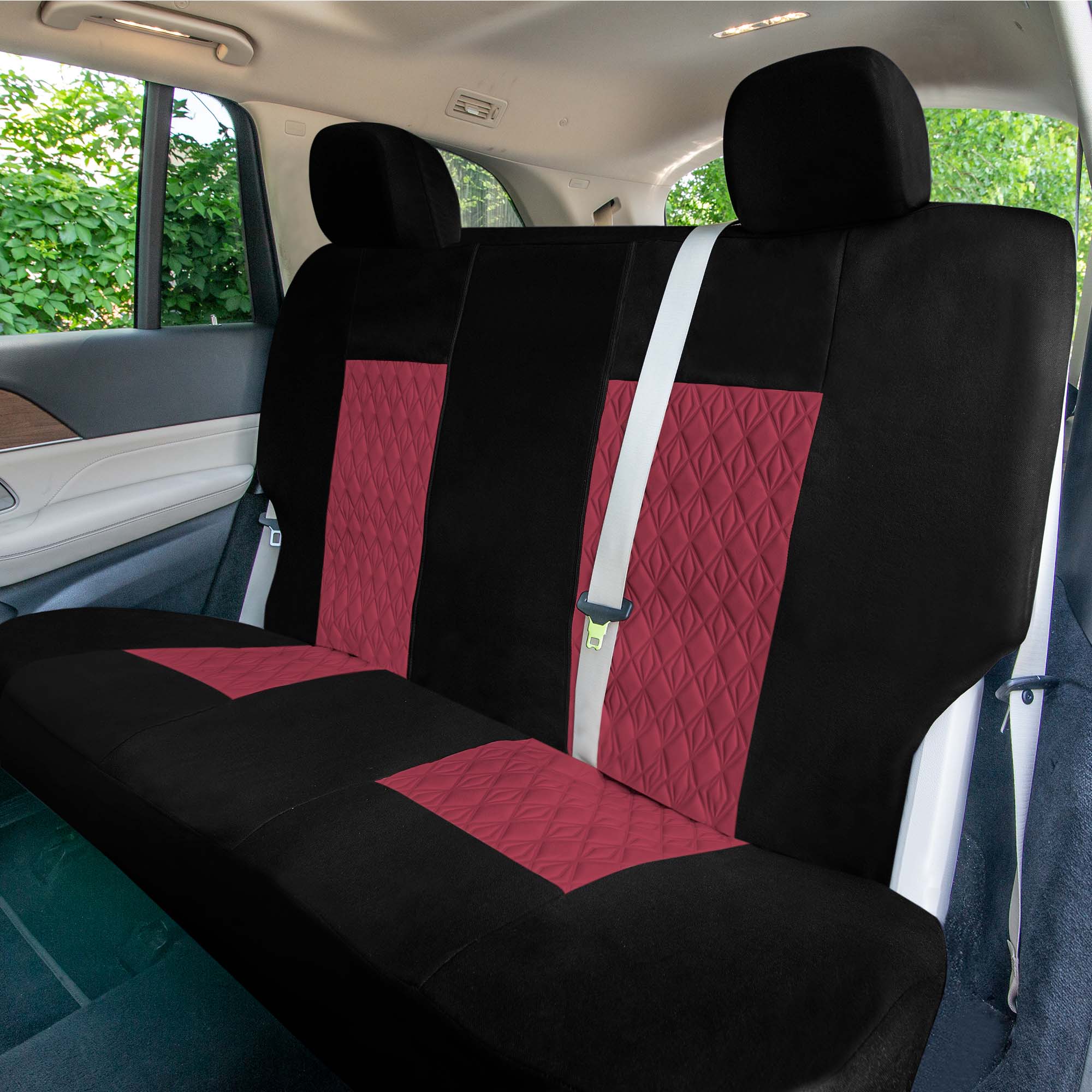 BDK Sporty 2-Tone Red/Black Fabric Car Seat Covers - Split Bench - Airbag Compatible