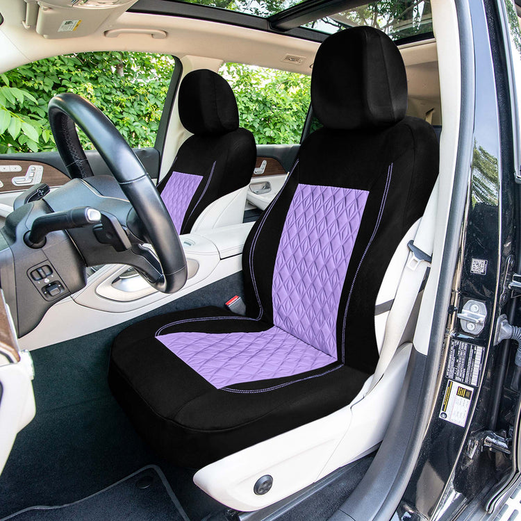 Diamond Stitched Flat Cloth Car Seat Covers Full Set Purple