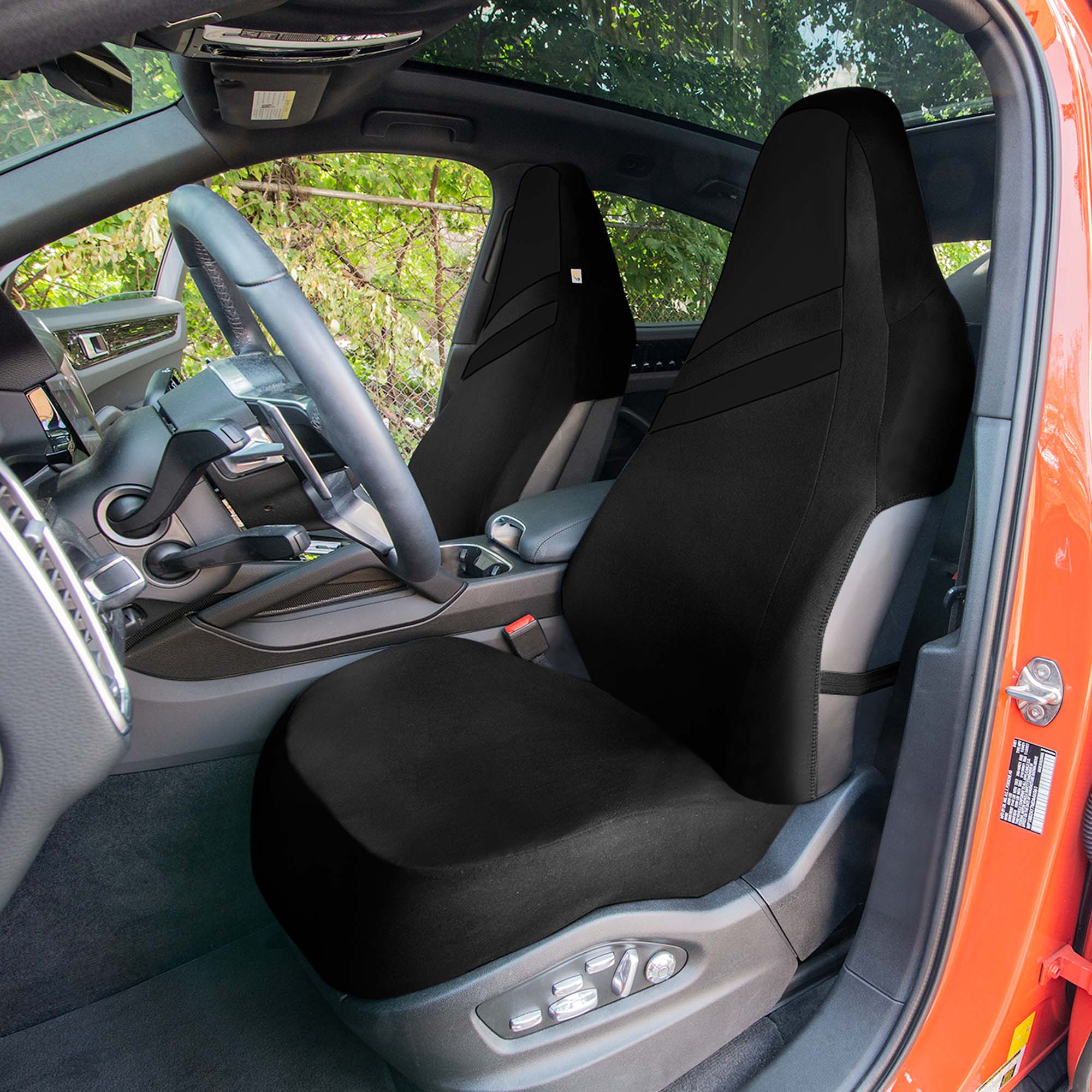 High Back Sporty Flat Cloth Seat Covers - Full Set - Black