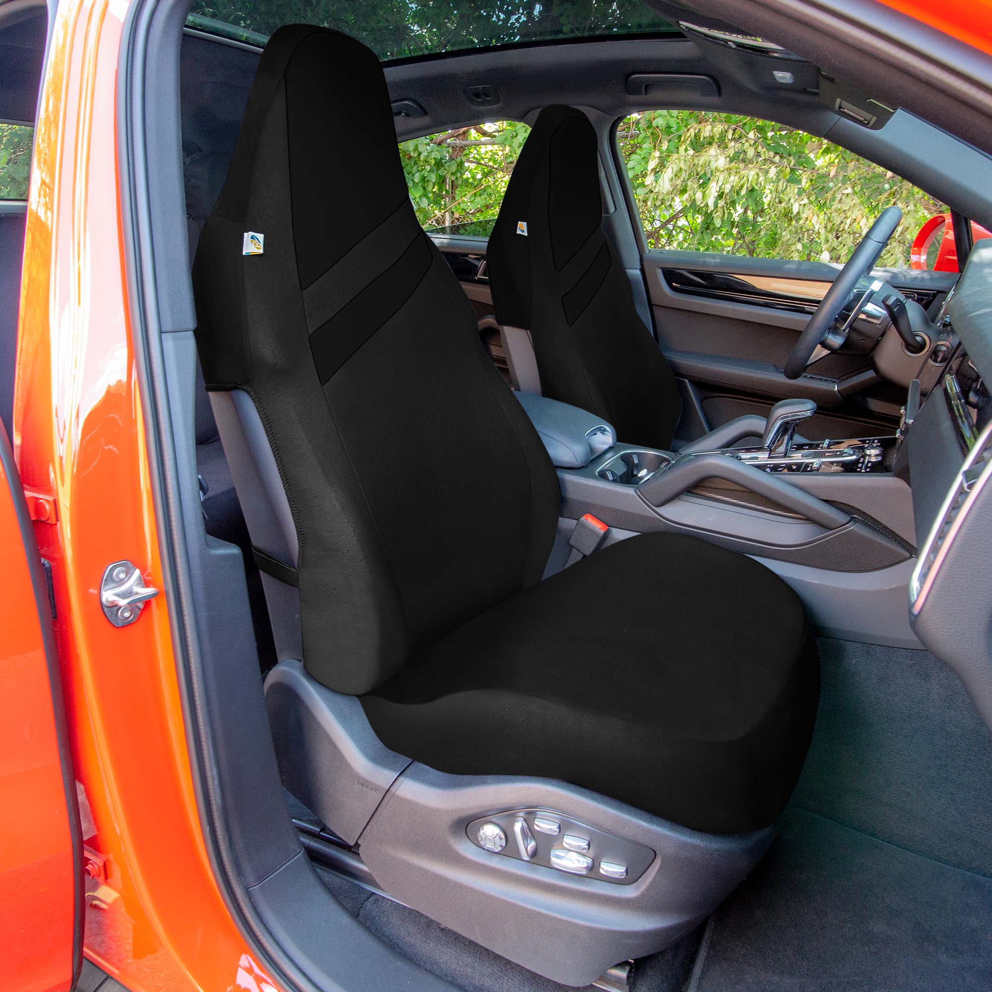 High Back Sporty Flat Cloth Seat Covers - Full Set - Black