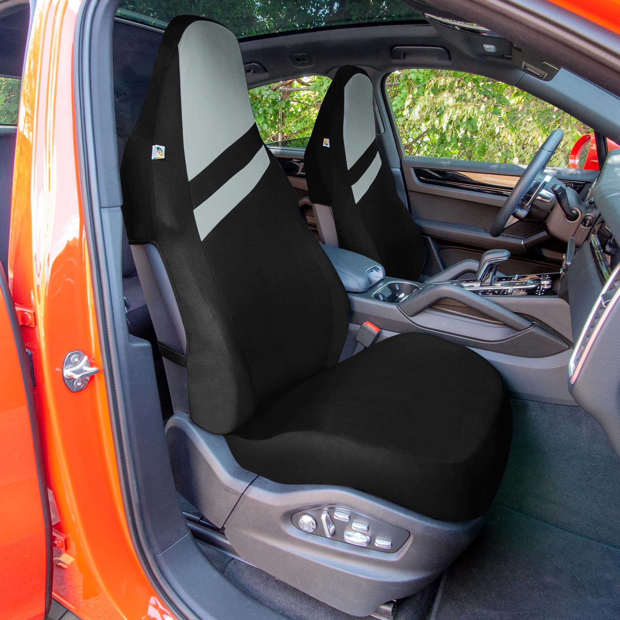 High Back Sporty Flat Cloth Seat Covers - Full Set - Gray