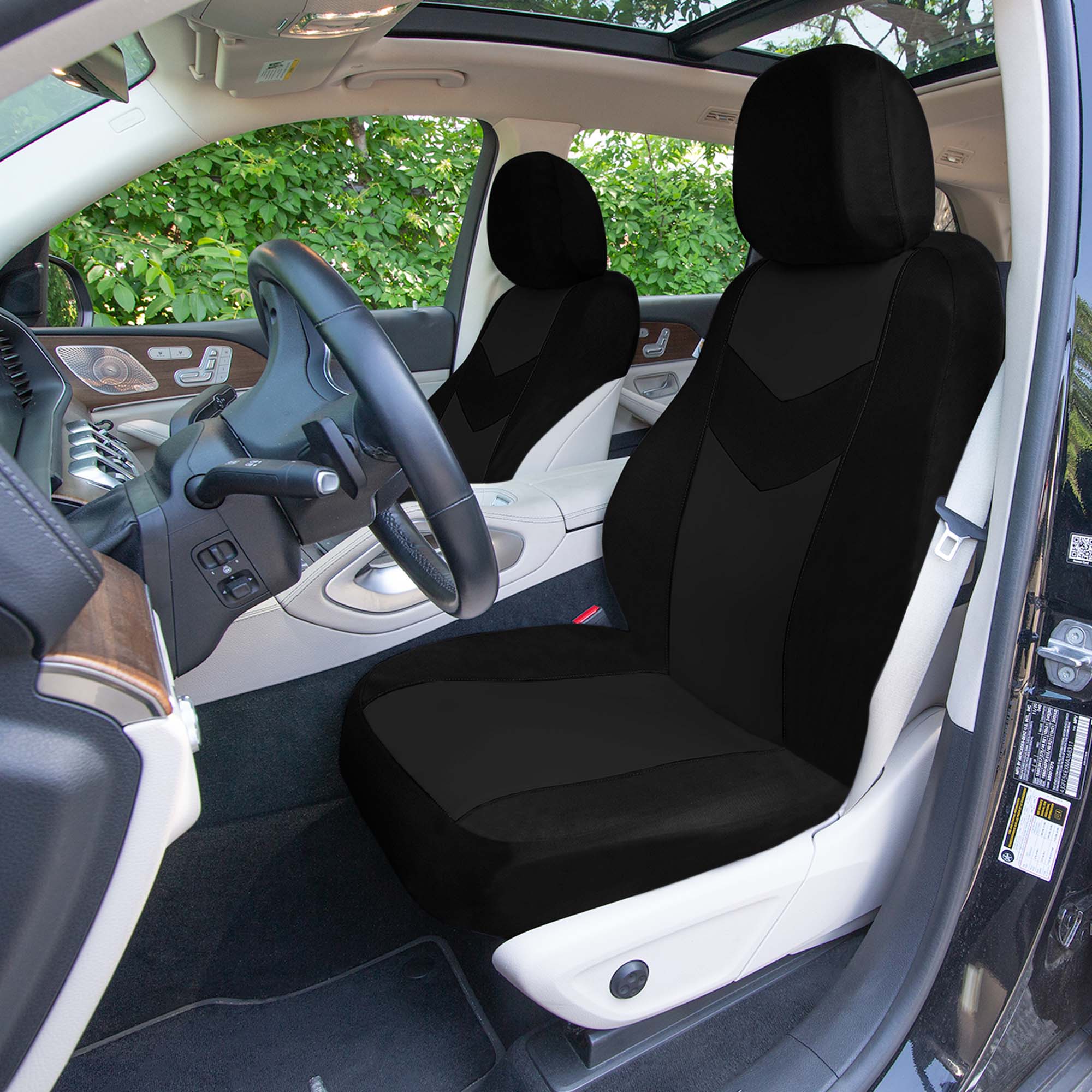 Chevron Flat Cloth Car Seat Covers Full Set - Black