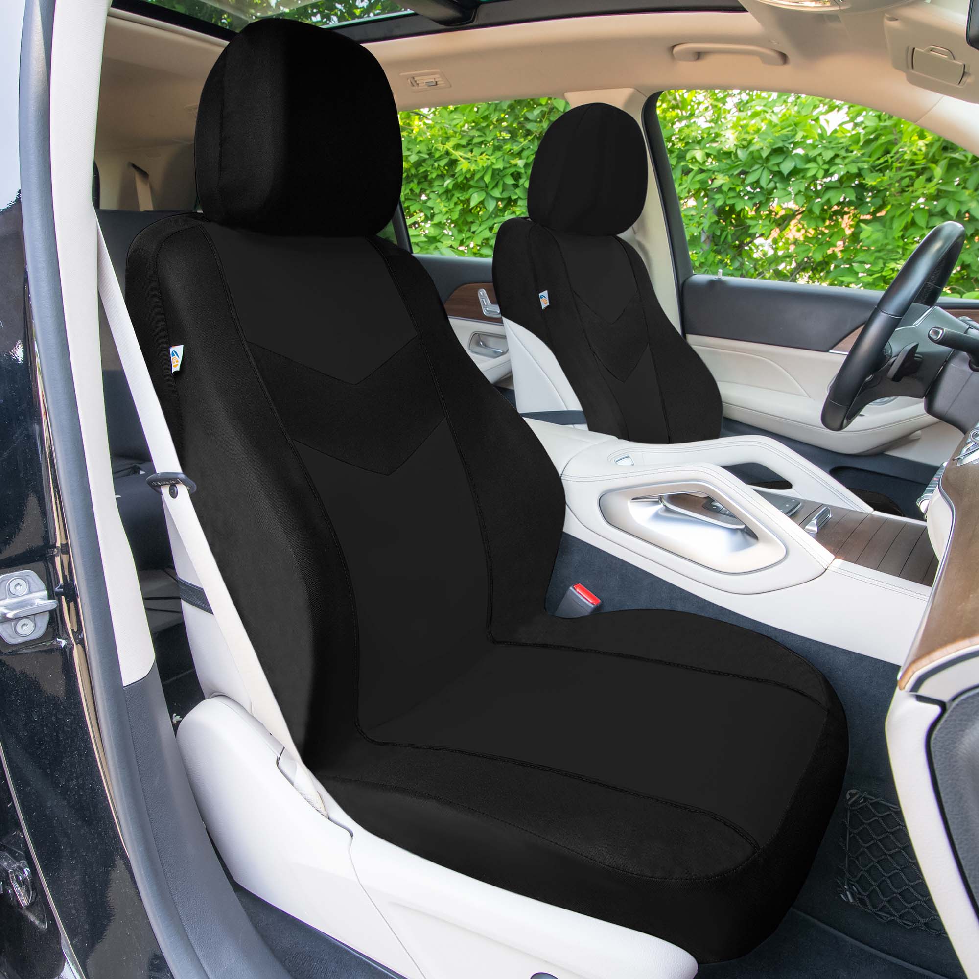 Chevron Flat Cloth Car Seat Covers Full Set - Black