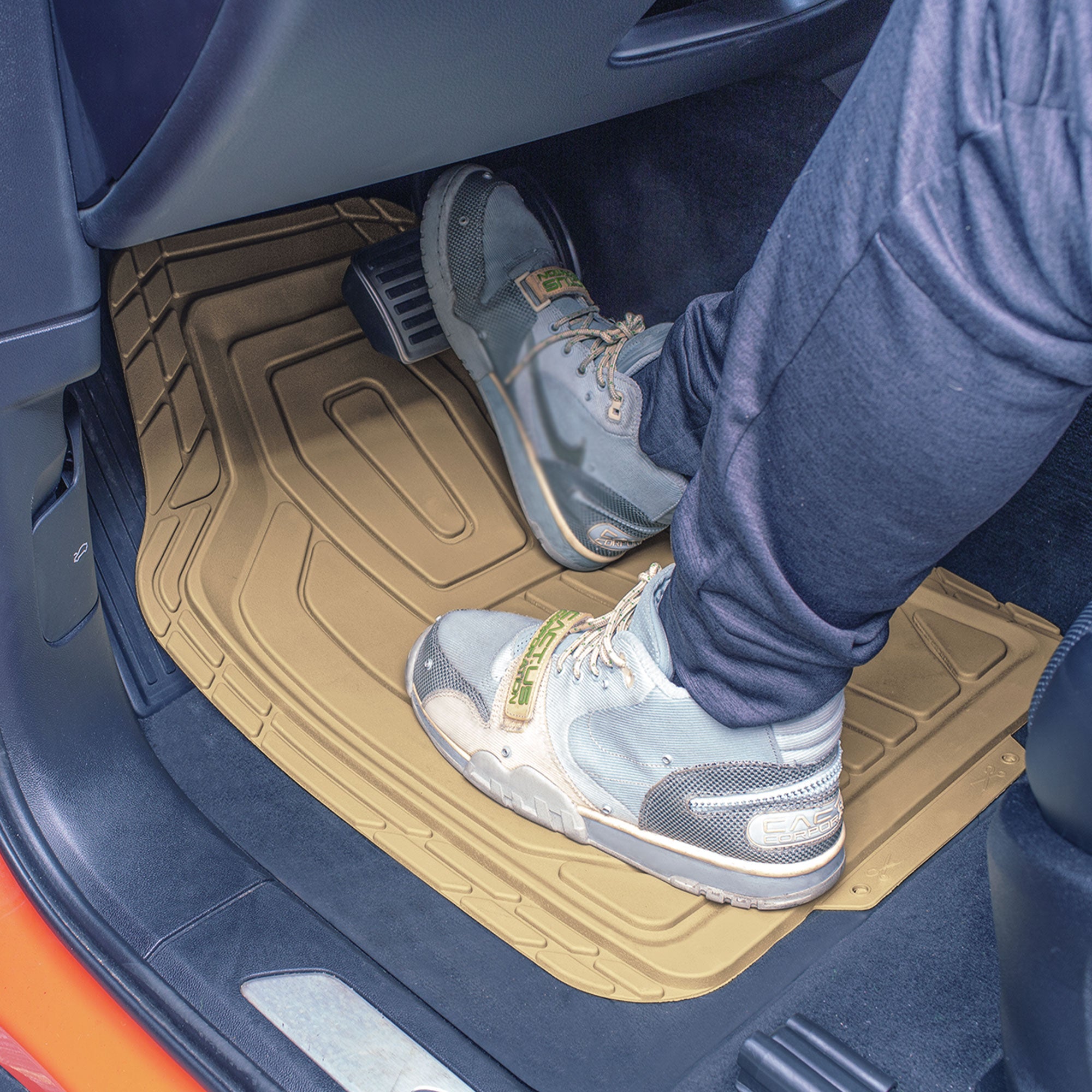 Classic Symmetrical Car Floor Mats - Full Set Beige