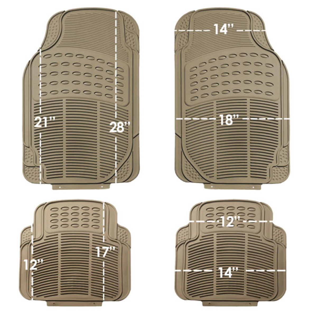 High Quality Trimmable Non-Slip Rubber Floor Mats - Full Set Beige