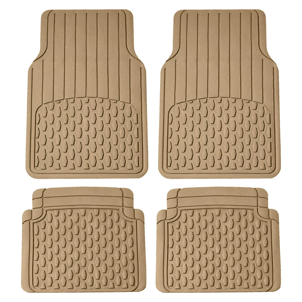 4 Piece Liners Trimmable ClimaProof Non-Slip Vinyl Floor Mats - Full Set Beige