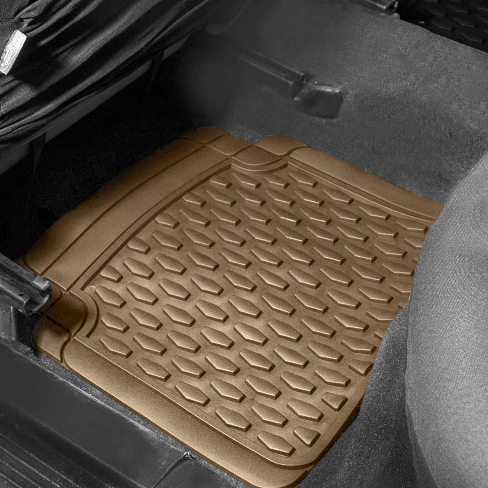 4 Piece Liners Trimmable ClimaProof Non-Slip Vinyl Floor Mats - Full Set Beige