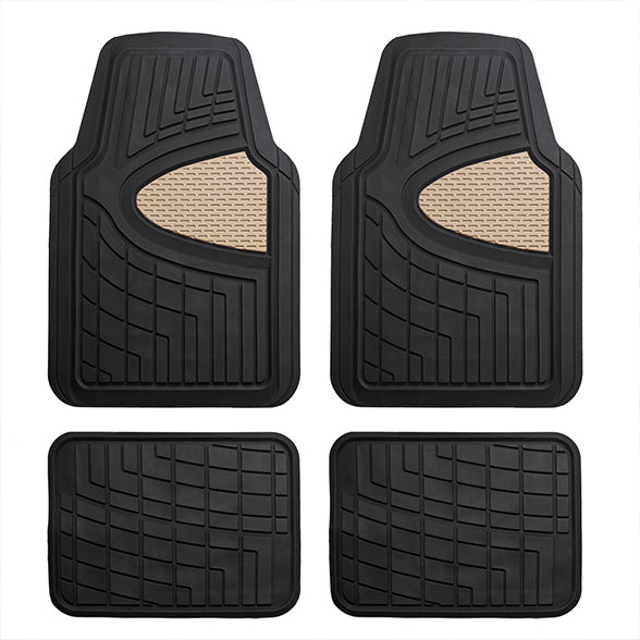 Premium Tall Channel Trimmable Non-Slip Rubber Floor Mats - Full Set Beige
