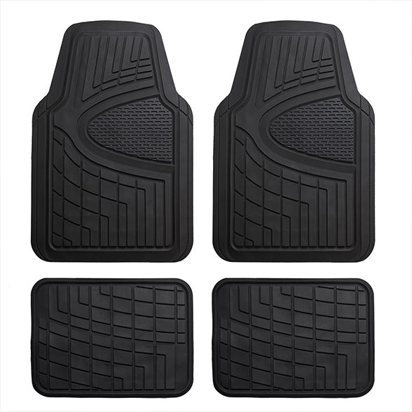 Premium Tall Channel Trimmable Non-Slip Rubber Floor Mats - Full Set Black