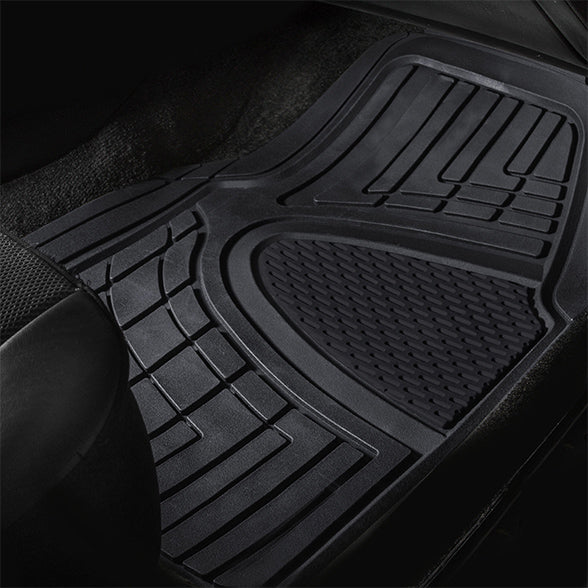 Premium Tall Channel Trimmable Non-Slip Rubber Floor Mats - Full Set Black