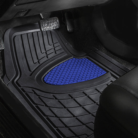 Premium Tall Channel Trimmable Non-Slip Rubber Floor Mats - Full Set Blue