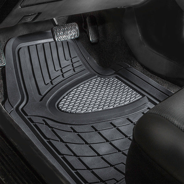 Premium Tall Channel Trimmable Non-Slip Rubber Floor Mats - Full Set Gray