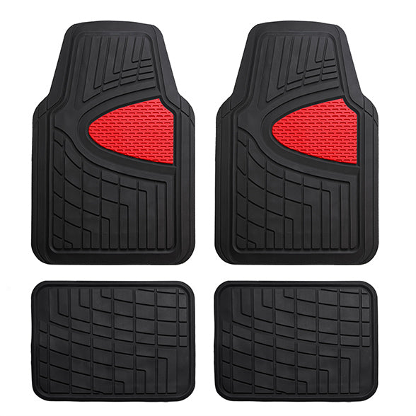 Premium Tall Channel Trimmable Non-Slip Rubber Floor Mats - Full Set Red