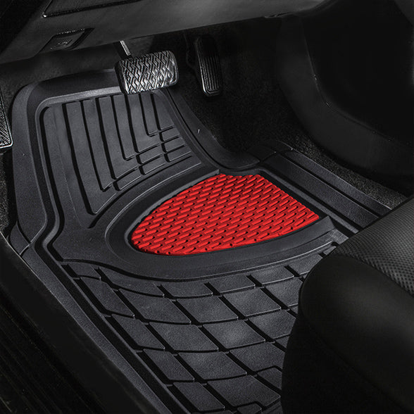 Premium Tall Channel Trimmable Non-Slip Rubber Floor Mats - Full Set Red