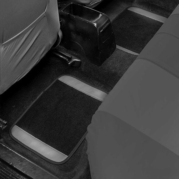 Non-Slip Carpet Floor Mats With PU Leather Trim - Full Set Gray / Black
