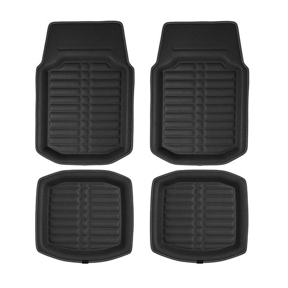 Deep Tray Non-Slip Faux Leather Floor Mats - Full Set Black