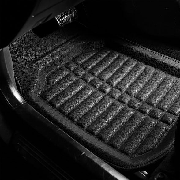 Deep Tray Non-Slip PU Leather Floor Mats - Front Set Black