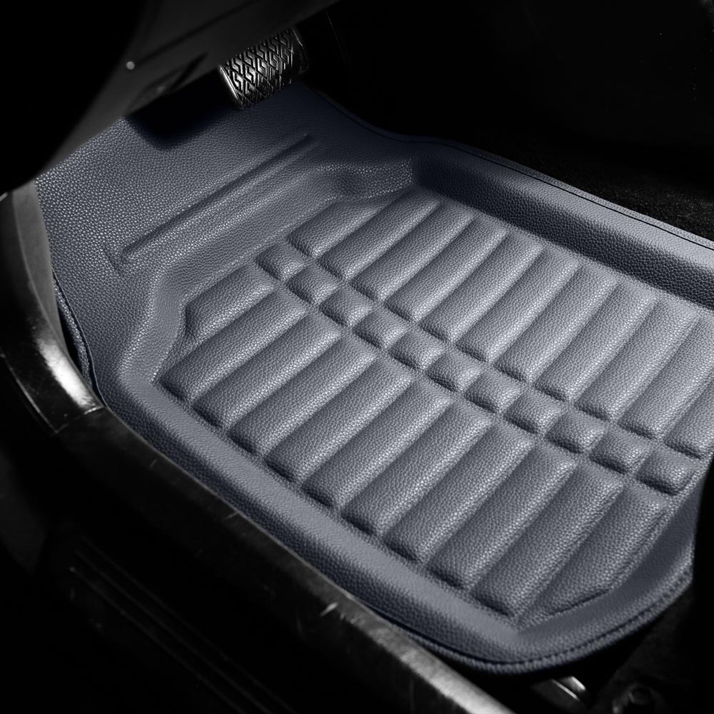 Deep Tray Non-Slip PU Leather Floor Mats - Front Set Gray