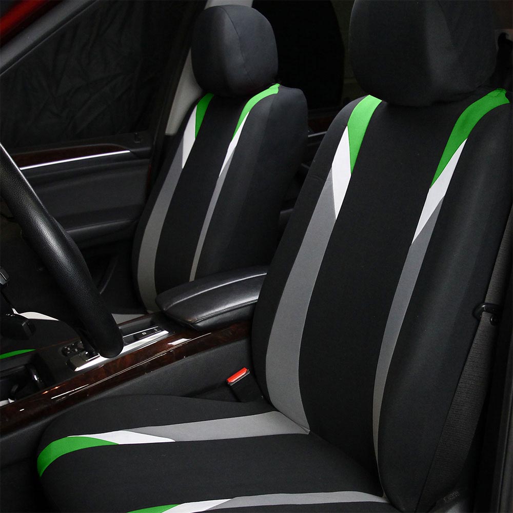 Premium Modernistic Flat Cloth Seat Covers - Front Set Green