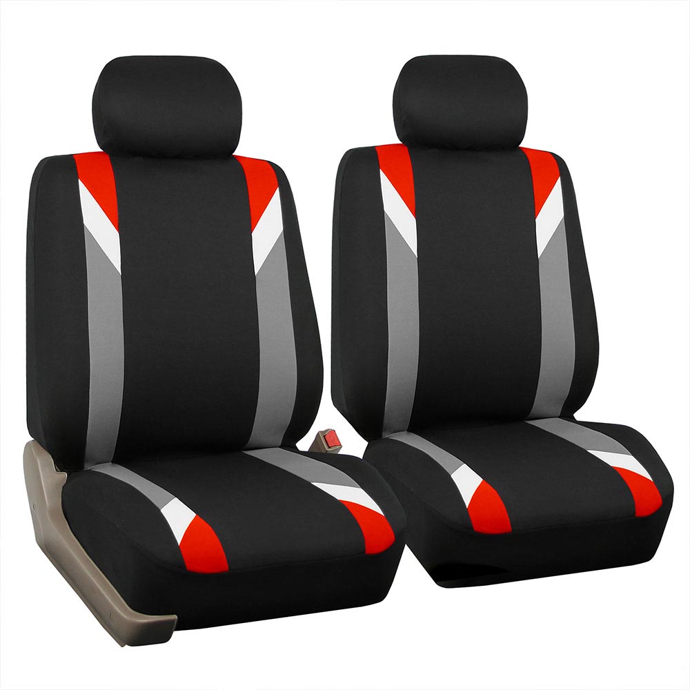Premium Modernistic Flat Cloth Seat Covers - Front Set Red