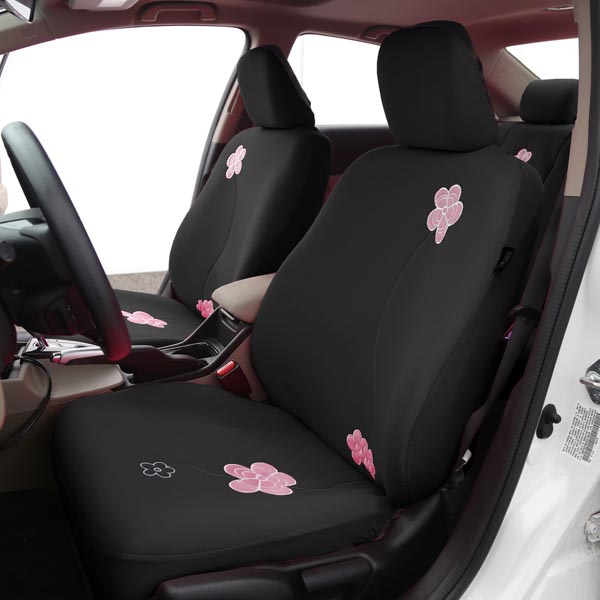 Floral Seat Covers - Front Set Black