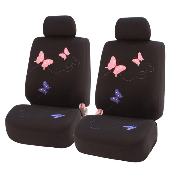 Butterfly Flat Cloth Seat Covers - Front Set Black