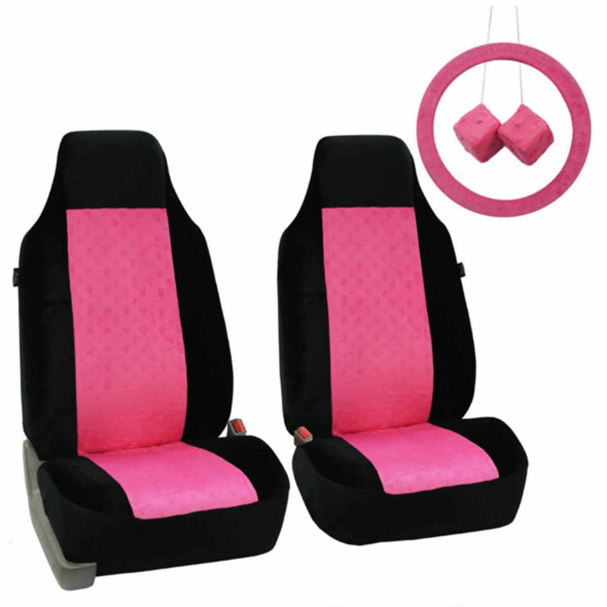 Heart Patterned Velour Seat Covers w/ Accessories - Front Set Black