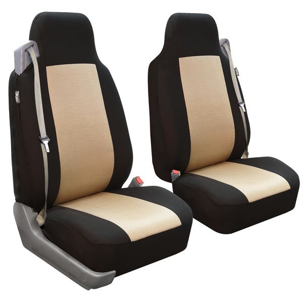 Flat Cloth All-Purpose Built-In Seatbelt Classic Cloth Seat Covers - Front Set Beige