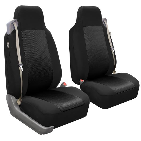 Flat Cloth All-Purpose Built-In Seatbelt Classic Cloth Seat Covers - Front Set Black