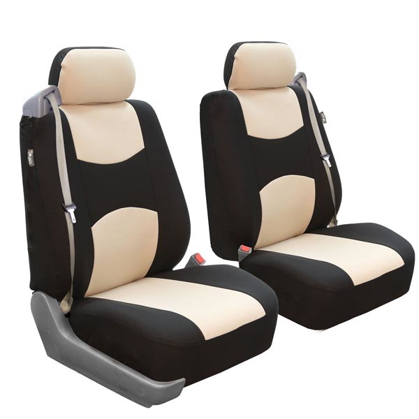 Flat Cloth All-Purpose Built-In Seatbelt Seat Covers - Front Set Beige