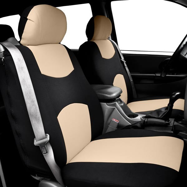 Flat Cloth All-Purpose Built-In Seatbelt Seat Covers - Front Set Beige