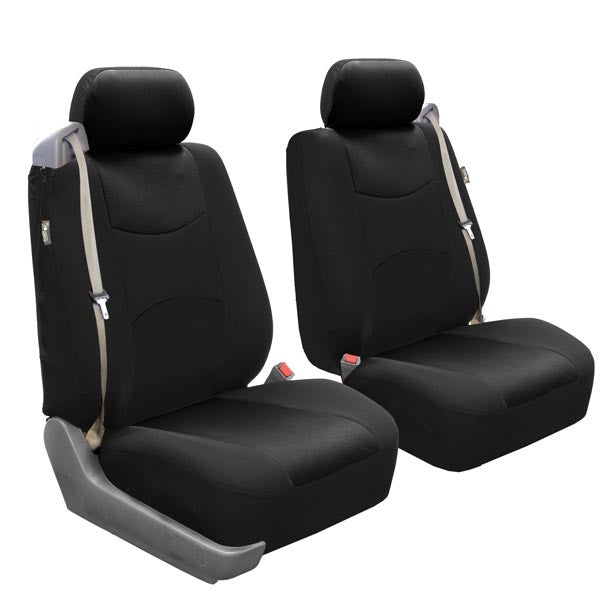 Flat Cloth All-Purpose Built-In Seatbelt Seat Covers - Front Set Black