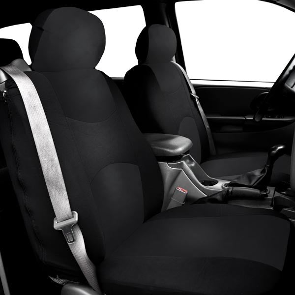 Flat Cloth All-Purpose Built-In Seatbelt Seat Covers - Front Set Black