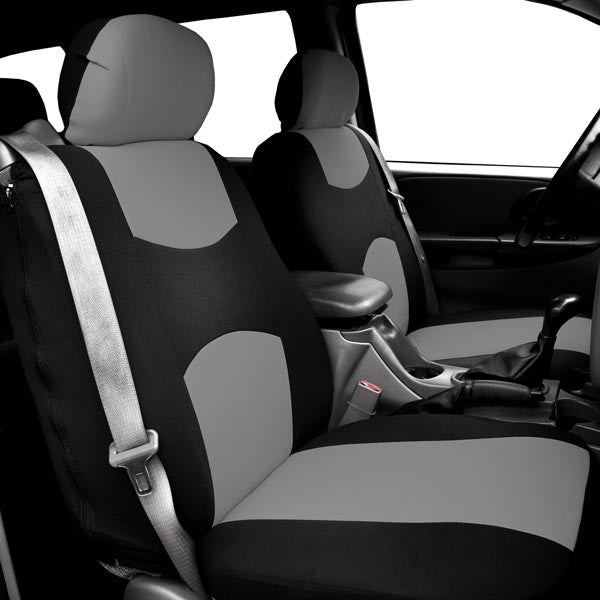 Flat Cloth All-Purpose Built-In Seatbelt Seat Covers - Front Set Gray