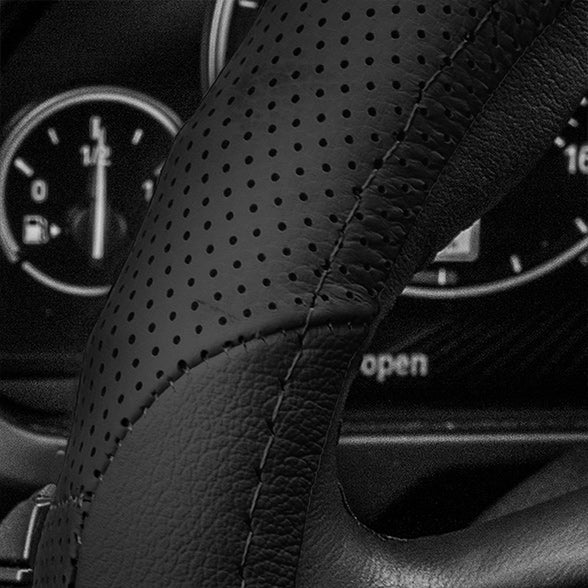 Perforated Genuine Leather Steering Wheel Cover Black